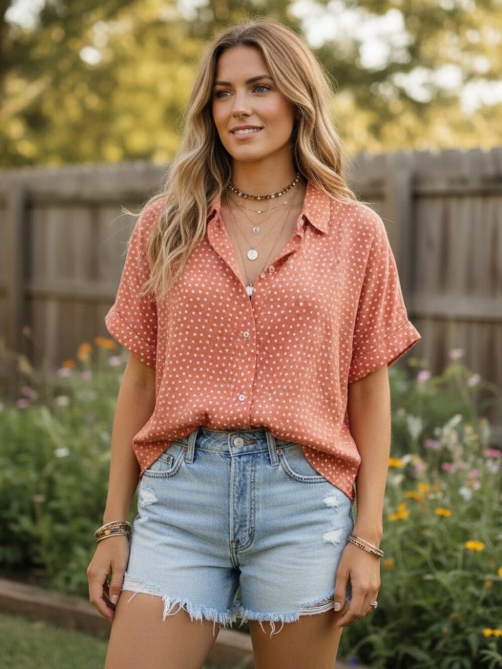Rachel Zoe XS Top Linen Orange Polka Dot Short Cuffed Dolman Sleeve Cottage Boho